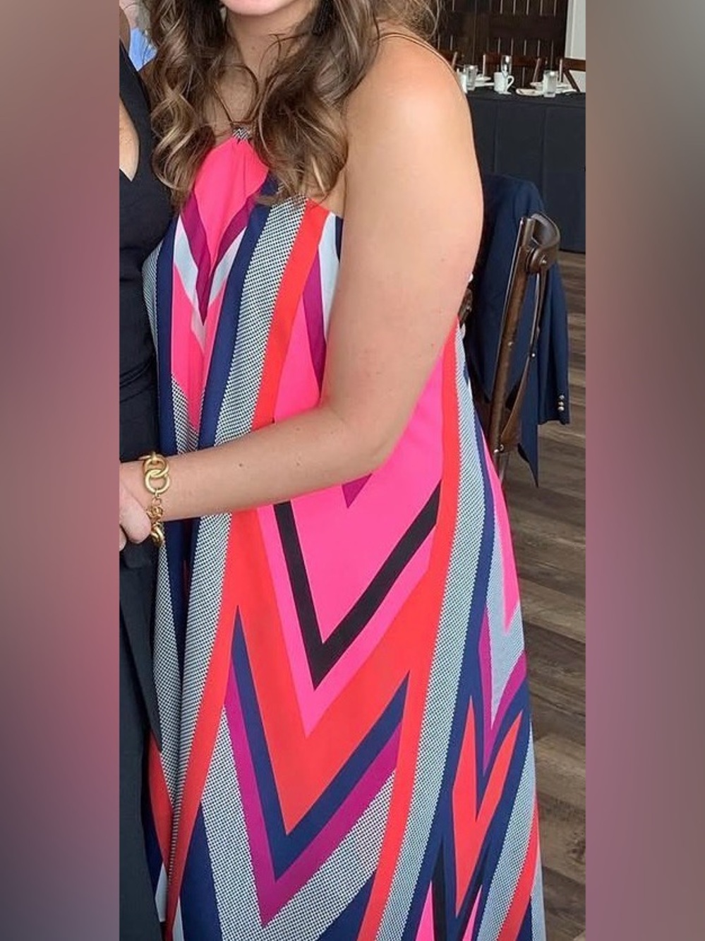 GORGEOUS Express Pink Multi V-Neck Sleeveless High-Low Chevron Dress